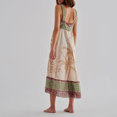 Sol de Occidente Cotton-Silk Midi Dress / Ivory Palms
